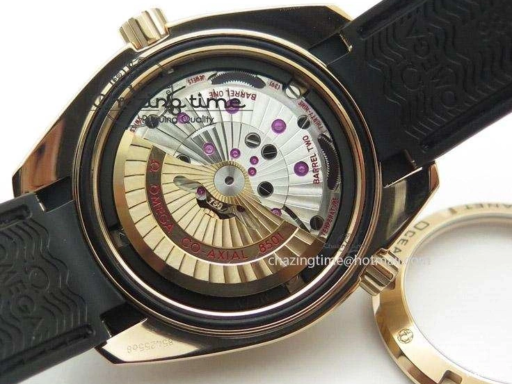 0522 Planet Ocean Professional Rose Gold Liquid Metal V6F 42mm On Black Rubber Strap A Vibrant 8266